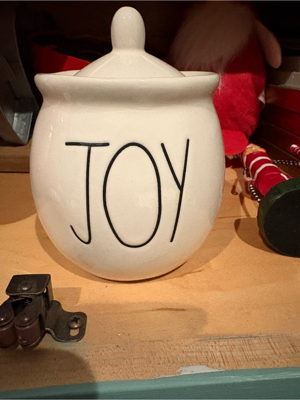 Rae Dunn White Ceramic 'JOY' Holiday Canister with Black Lettering